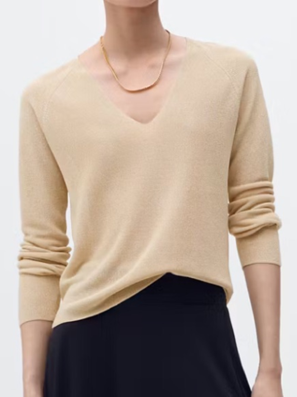 Mango Shimmery Beige V-Neck Sweater V-NECK LUREX SWEATER 4091